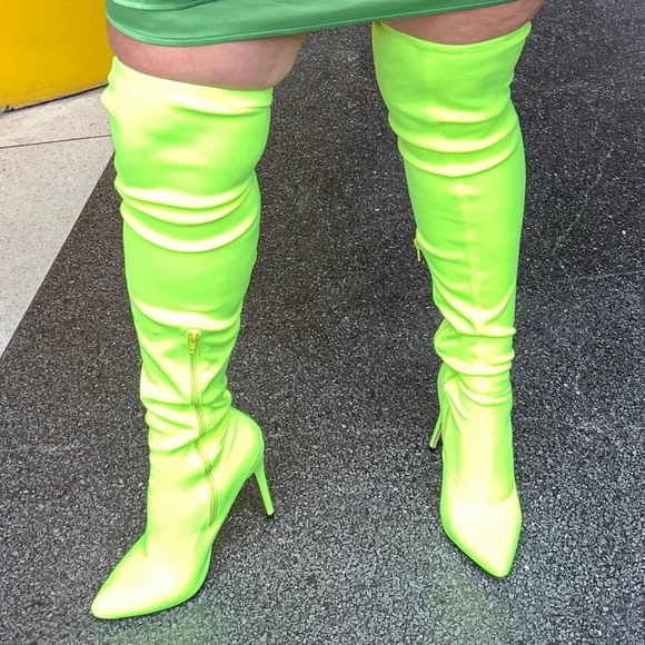lime green thigh high boots